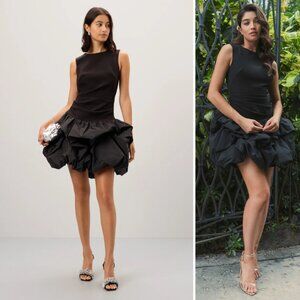 Mac Duggal 20709 Womens Black Sleeveless Crepe Bubble Skirt Short Mini Dress NWT